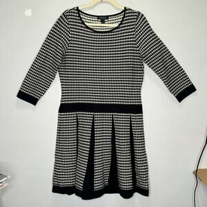 Lauren Ralph Lauren Houndstooth Classic  A-line Pleated Knee Length Dress Large